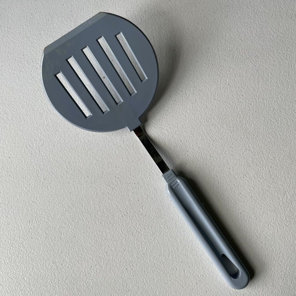 Vintage Nylon Slotted Spatula Turner Flipper Blue Wide Round Cooking Utensil 12"